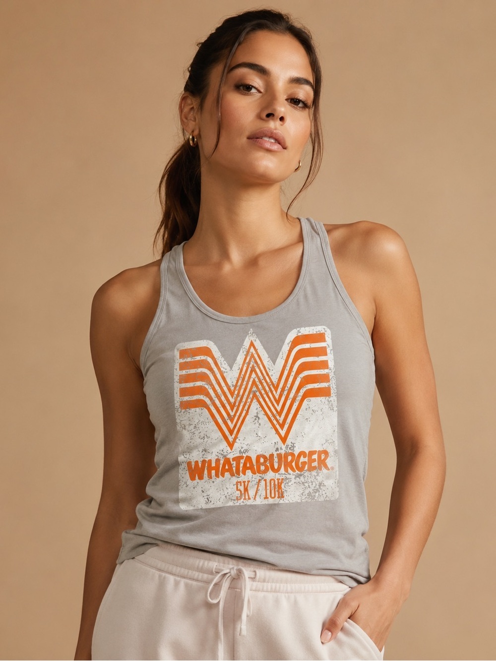 Whataburger Graphic Racerback Tank Top Gray Orange Size Large Retro Fast Food